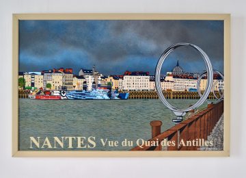 Peinture décorative en bois vue sur Nantes depuis le Hangar à Bananes